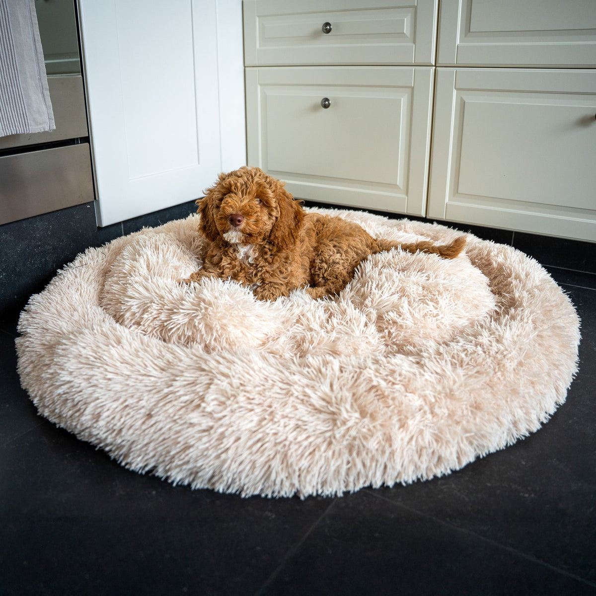 Fluffy donut hondenmand rond en wasbaar