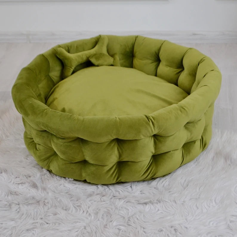 Handgemaakte ronde velvet hondenmand